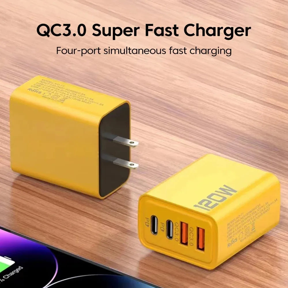 Chargeur USB-C 4 Ports – Charge Rapide 3.0 Compatible iPhone & Android