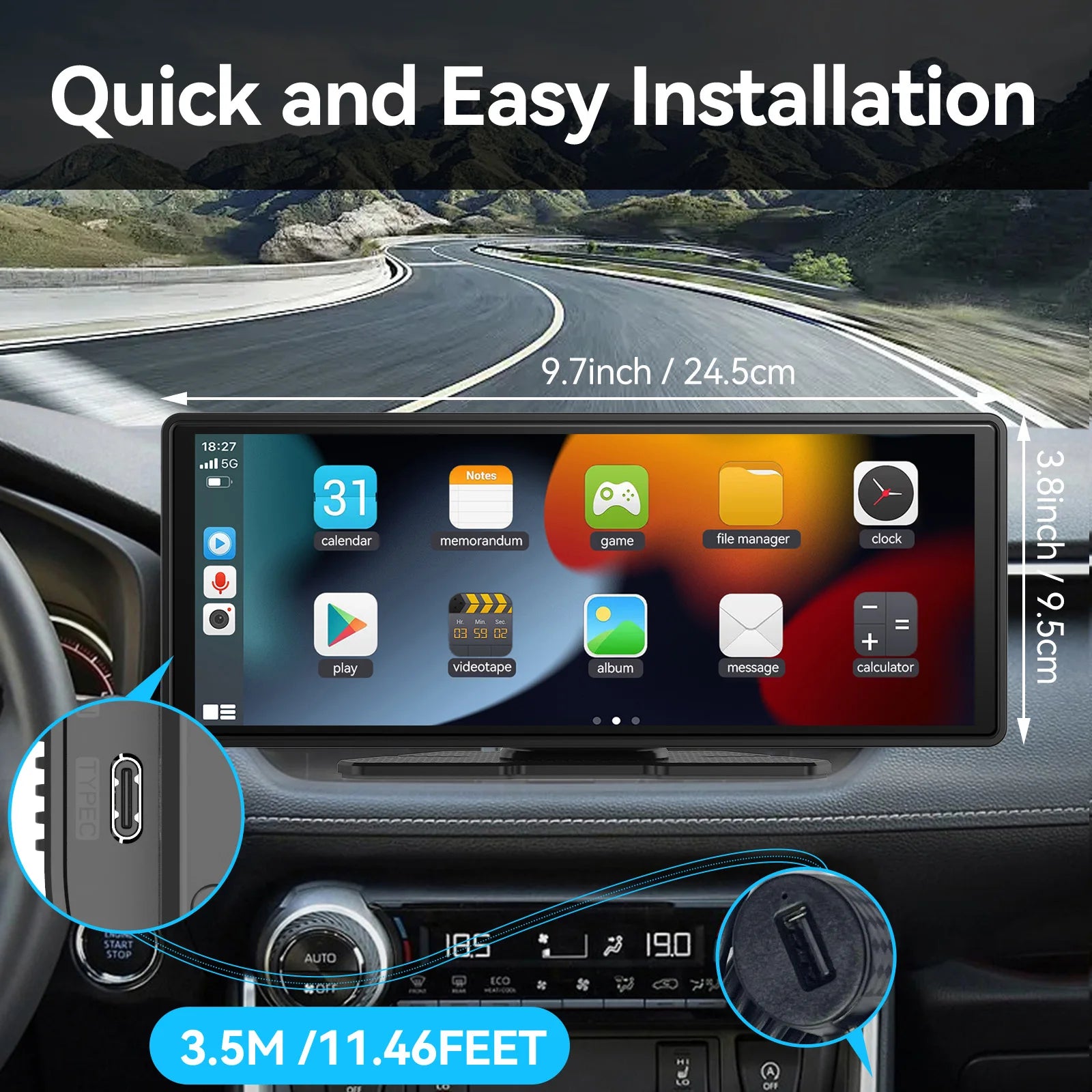 Écran CarPlay Sans Fil Universel – Android Auto, Tactile, Compatible Toutes Voitures