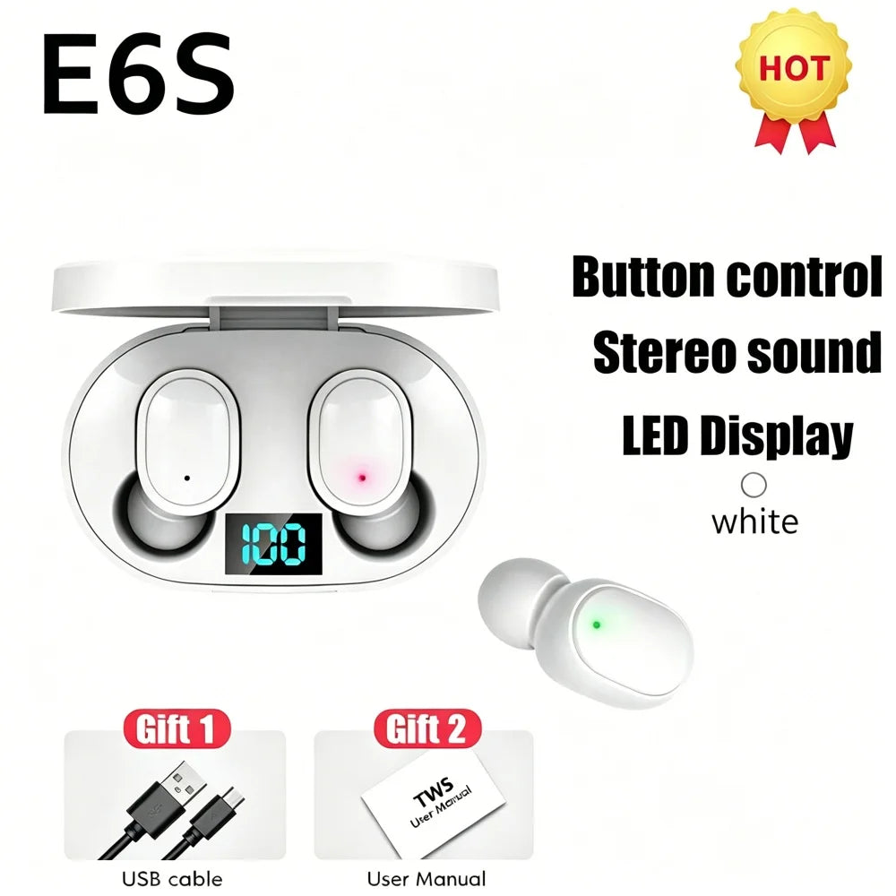 Écouteurs Bluetooth TWS E6S – Affichage LED, Réduction de Bruit, Micro Intégré