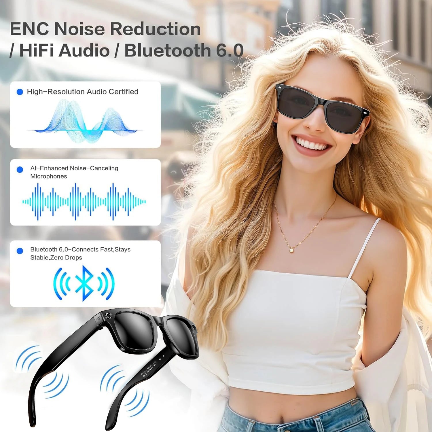 Lunettes Connectées AI 800W – Traduction, Photo, Vidéo & Appels