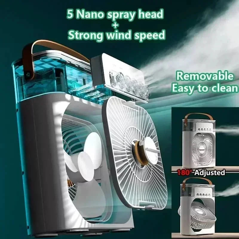 Ventilateur 3-en-1 – Climatiseur Mini, Humidificateur & Veilleuse LED 7 Couleurs