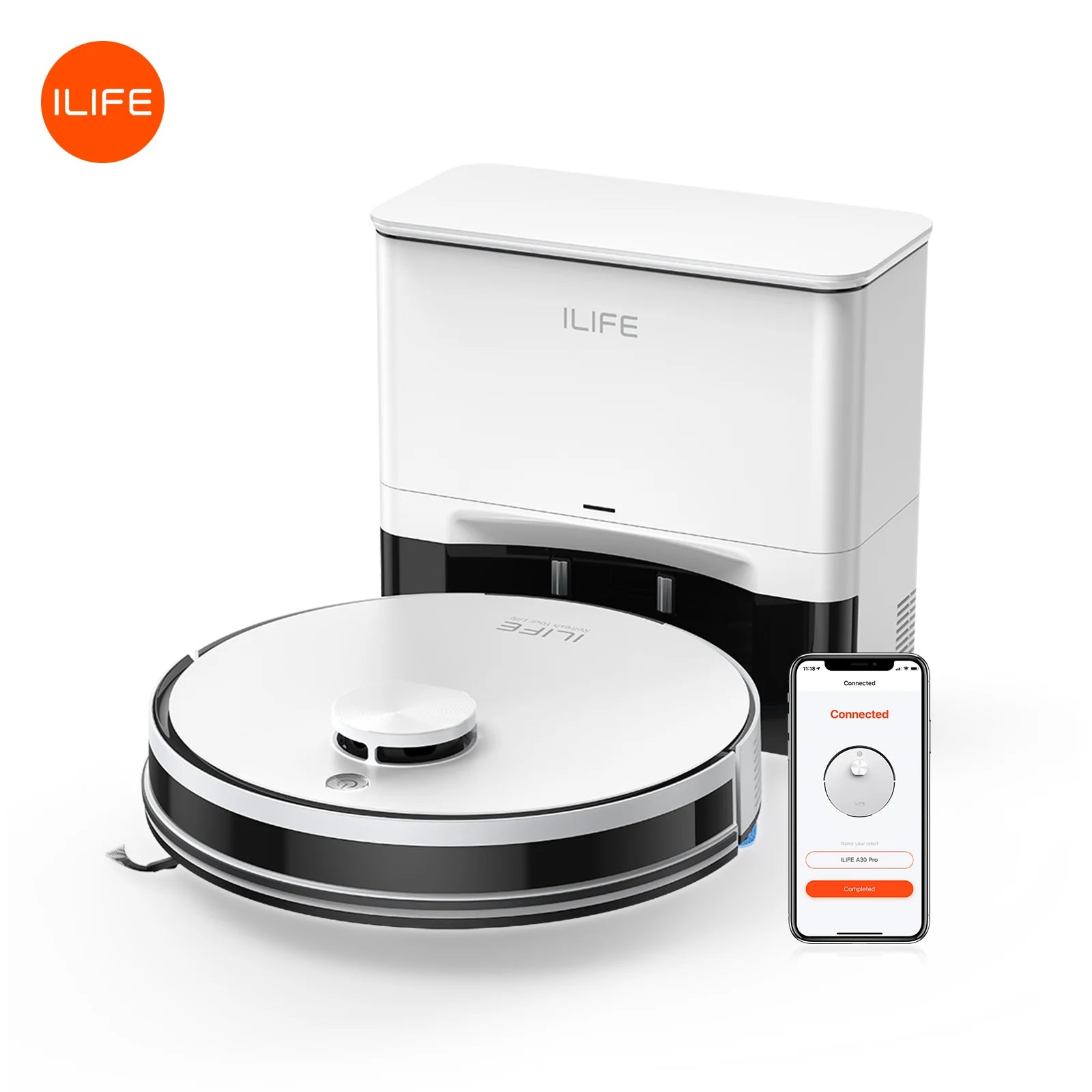 Robot Aspirateur ILIFE A30 Pro – Vidage Automatique, Aspiration 5000Pa, Lavage 2-en-1