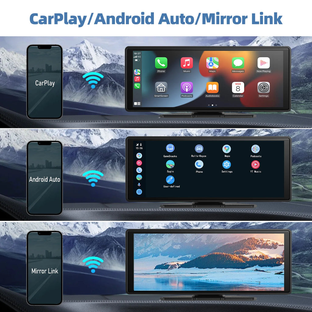 Écran CarPlay Sans Fil Universel – Android Auto, Tactile, Compatible Toutes Voitures