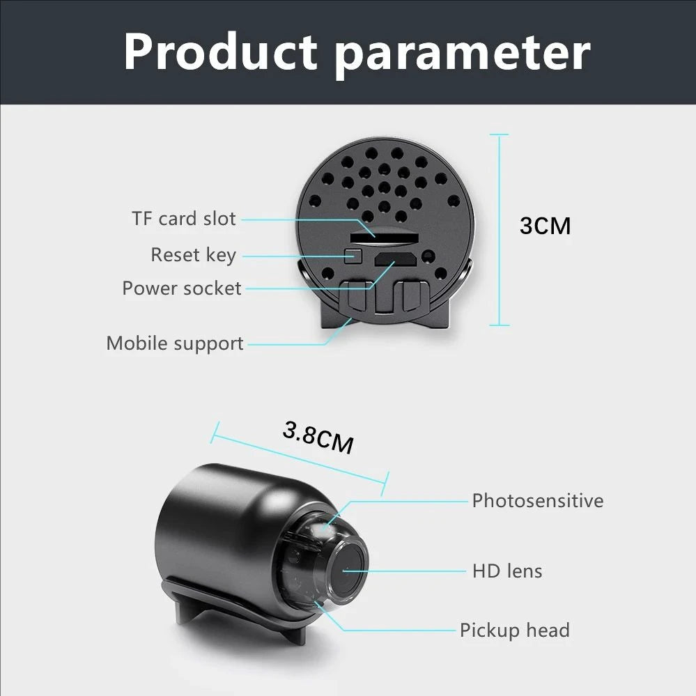 Mini Caméra de Surveillance WiFi 1080P HD – Intérieur & Extérieur