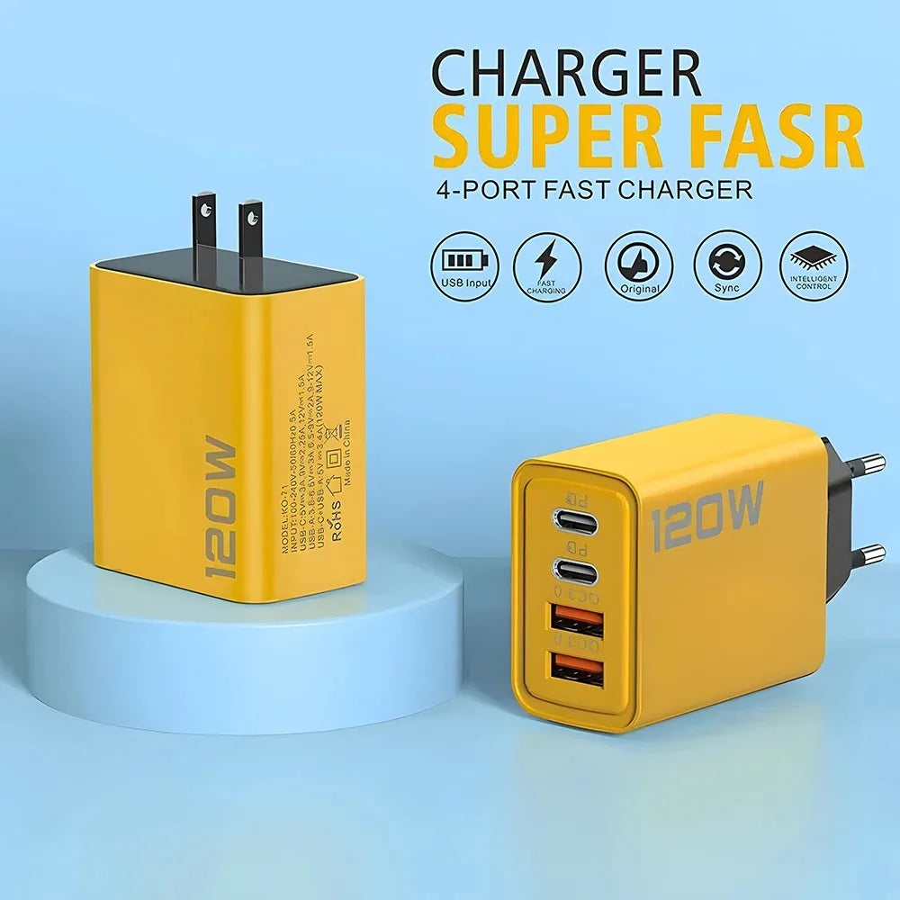 Chargeur USB-C 4 Ports – Charge Rapide 3.0 Compatible iPhone & Android