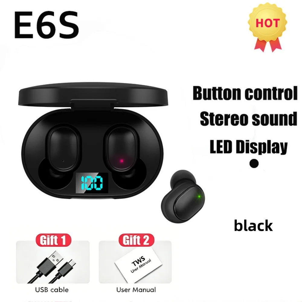 Écouteurs Bluetooth TWS E6S – Affichage LED, Réduction de Bruit, Micro Intégré