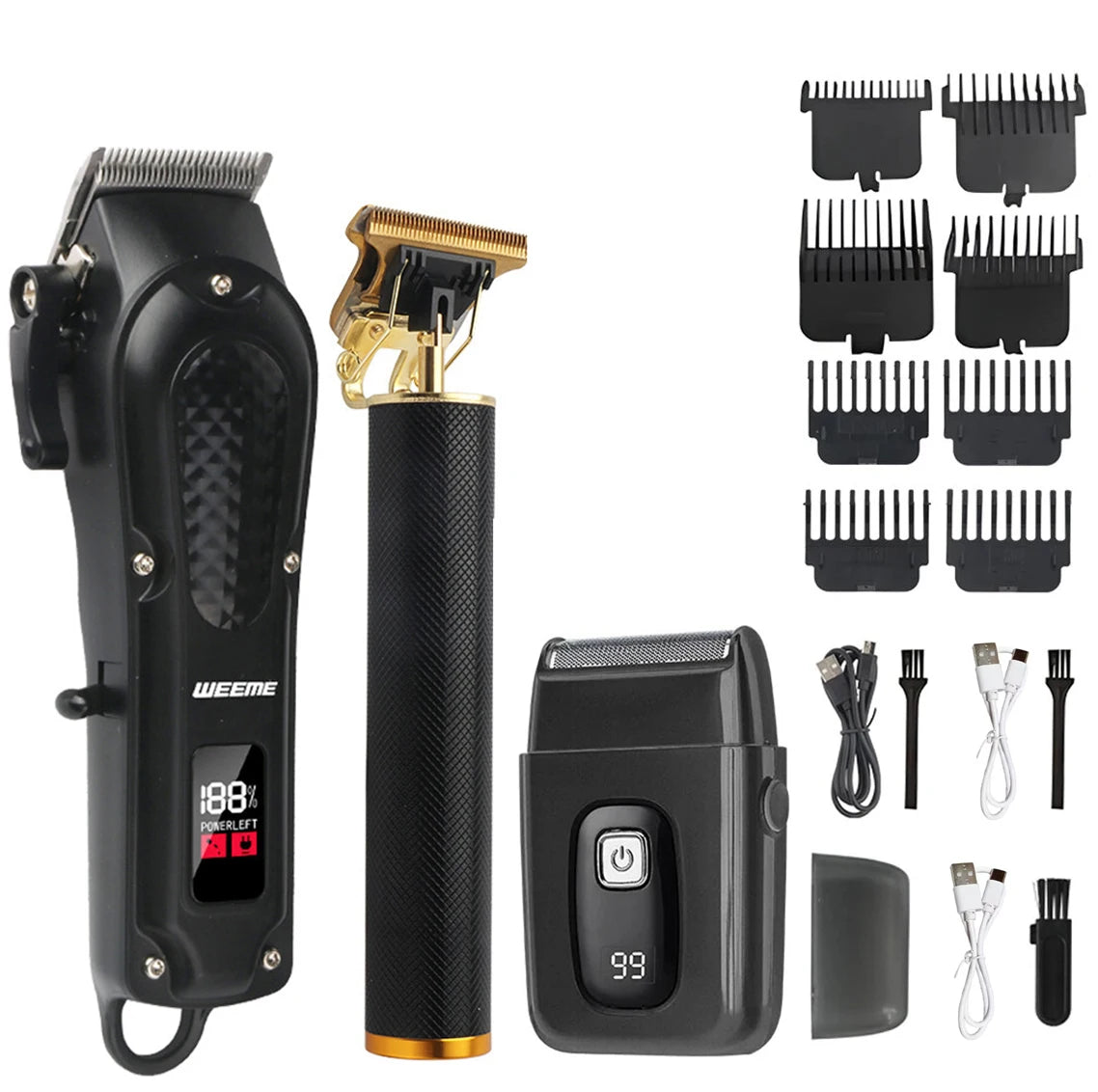 Tondeuse Électrique T9 Vintage – Kit Barbe & Cheveux Rechargeable