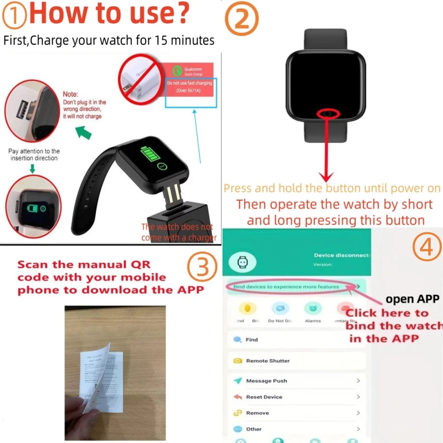 Smartwatch Connectée Y68 / 116Plus – Fitness, Fréquence Cardiaque & Notifications