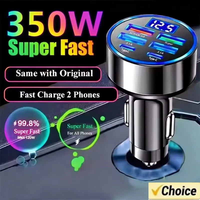 Chargeur Voiture USB-C 350W – Charge Rapide QC3.0 Compatible iPhone & Android