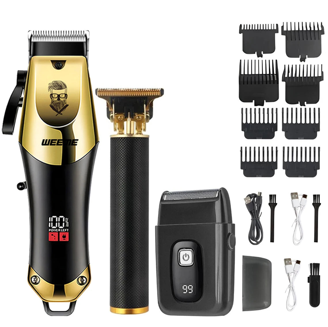 Tondeuse Électrique T9 Vintage – Kit Barbe & Cheveux Rechargeable