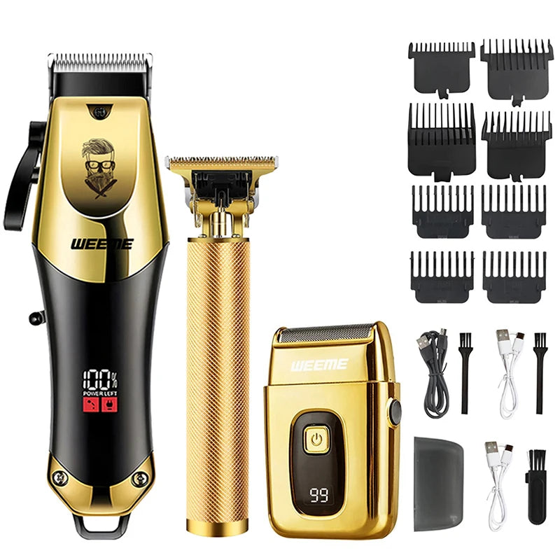 Tondeuse Électrique T9 Vintage – Kit Barbe & Cheveux Rechargeable